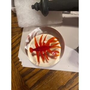 Glass Paperweight Red Crawfish Nautical Ocean Sea Life Desk Decor